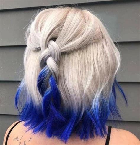 Blue Tips Blonde Hair Tips Dip Dye Hair Dyed Blonde Hair