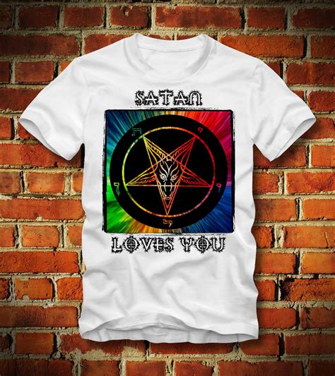 fashion 100 cotton hot sale summer t shirt church of satan loves you god death 666 gothic