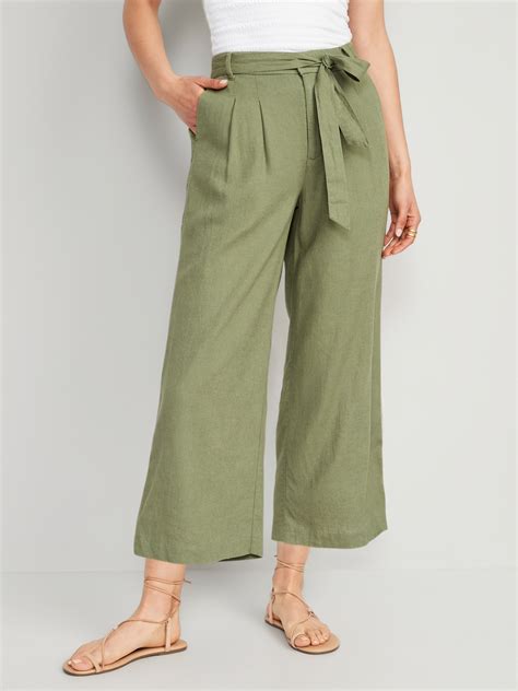 High Waisted Linen Blend Cropped Wide Leg Pants For Women Old Navy