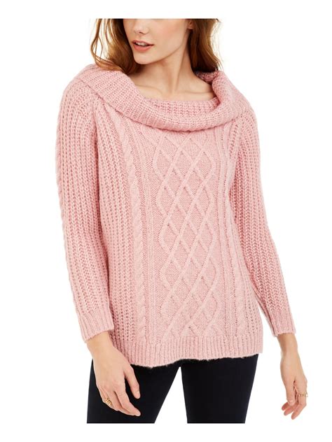 No Comment Womens Pink Patterned Long Sleeve Cowl Neck Sweater Size Xl