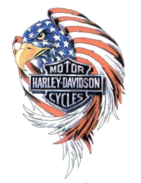 American Flag Patterned Eagle With Harley Davidson Logo Tattoo Design