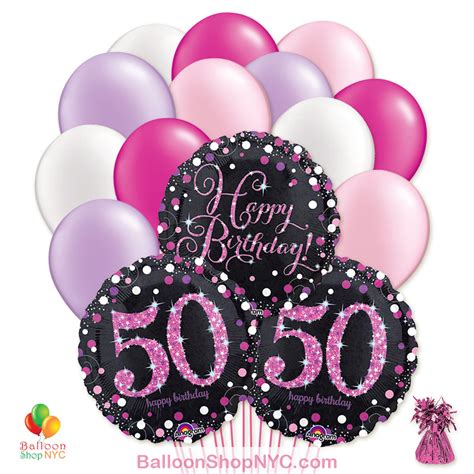 50 Pretty Pink Happy Birthday Mylar Latex Pearl Balloon Bouquet Balloon