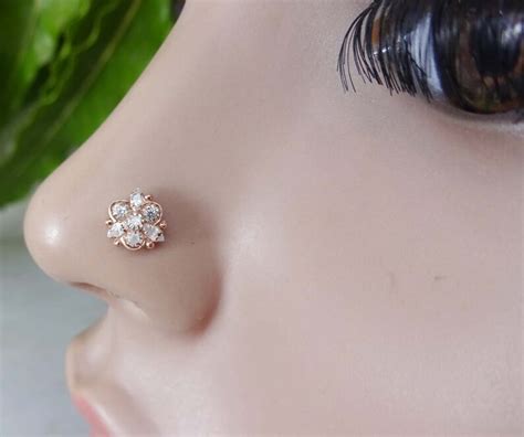 Rose Gold Nose Ring Crystal Nose Stud Indian Nose Ring Rose Etsy