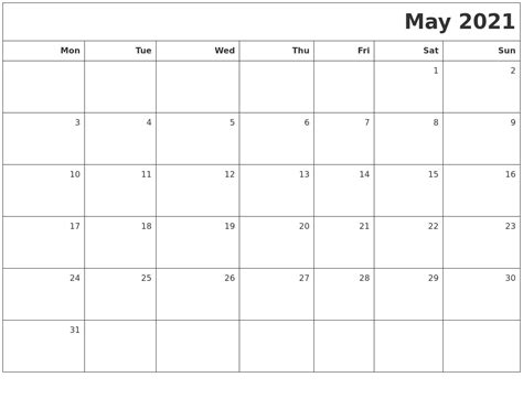To make it smaller, drag the arrows on the bottom right corner. May 2021 Printable Blank Calendar