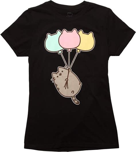 Pusheen The Cat Balloons Juniors T Shirt Smallblack