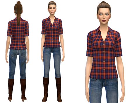 The Sims Resource Classic Plaid Shirt Rolled Sleeves