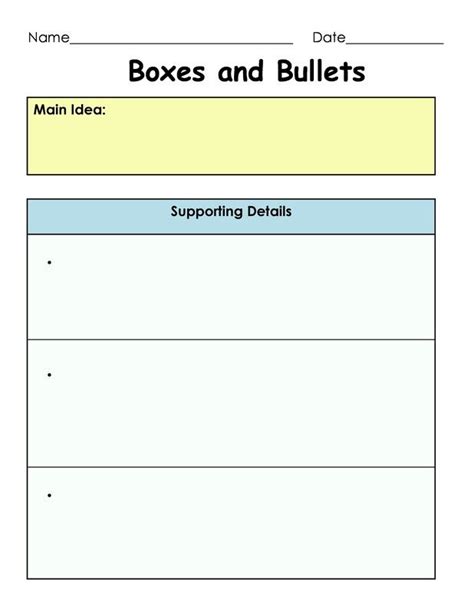 Boxes And Bullets Main Idea And Supporting Details Graphic Organizer