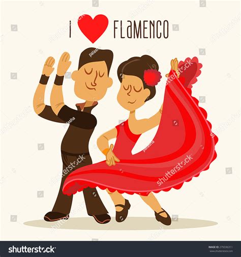 Cartoon Couple Spanish Flamenco Dancers Vector Stock Vector Royalty