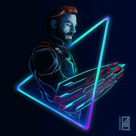 Captain Americamarvel Neon Potraits Painting Avenger Artwork Marvel