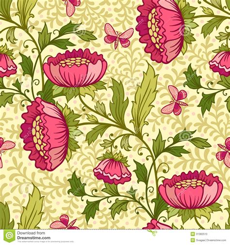 Wallpaper Seamless Vintage Flower Pattern Stock Vector