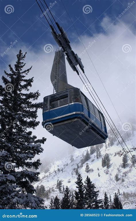 View To The Mountains And Blue Ski Tram At Snowbird Ski Resort In Utah