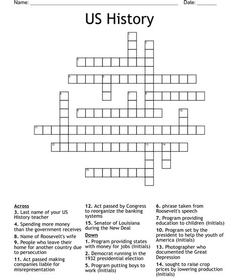 Us History Crossword Wordmint