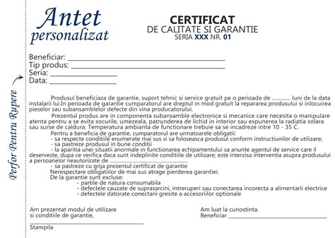 Certificat De Calitate Garantie Personalizat Brasov
