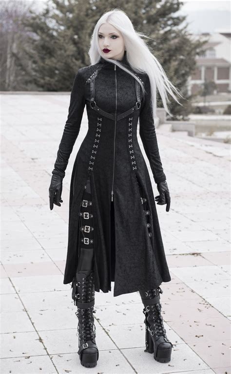 Black Gothic Dark Punk Long Coat For Women Gothiccoatgothiccoatslonggothiccoatgothicoutfit