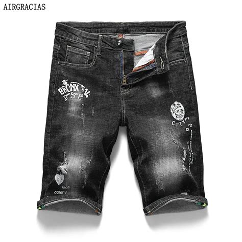 Airgracias Black Shorts Men Print Short Jeans Straight 98 Cotton Shorts Jean Bermuda Male Denim