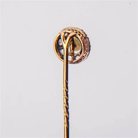 Antique Victorian Tie Pin Stick Pin Rose Cut Diamonds Pearl 14 K From