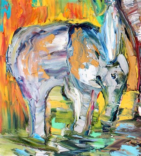 Elephant Painting Original Oil Abstract Impressionism Fine