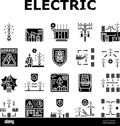 Electric Grid Energy Power Icons Set Vector Stock Vector Image And Art