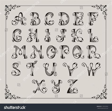 Calligraphic Swirly Alphabet Framed Stock Vector Royalty Free