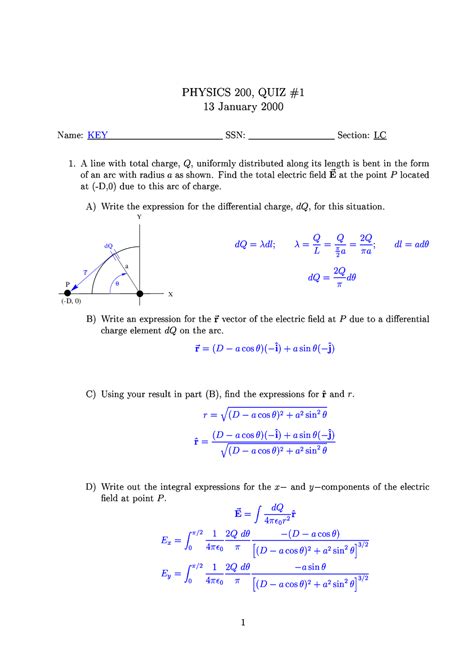 Quiz 1 With Solutions Physics Ii Electromagnetismoptics Phgn 200