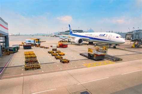 Jet Flights Dock In Hong Kong International Airport Editorial Photo