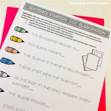 Balance, to sum up, to summarize, finally etc. Sentence Starters for Elaboration in Writing | Reading and ...