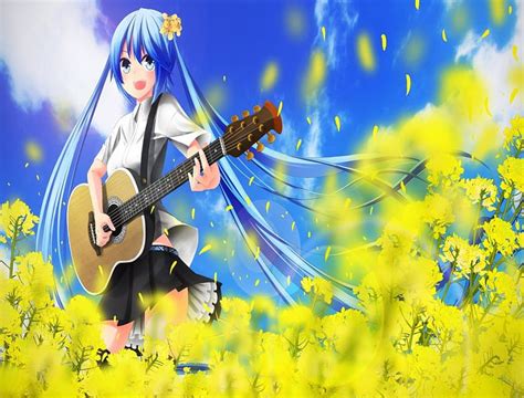 1920x1080px 1080p Free Download Miku In The Field Guitar Hatsune