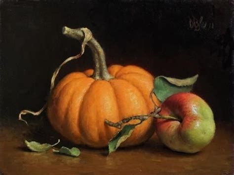 Daily Paintworks Pumpkin And Crab Apple Original Fine Art For
