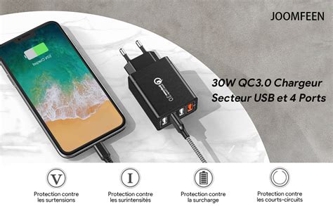 Joomfeen Quick Charge 30 Chargeur Secteur Usb Qc 30 30w6a 4 Ports