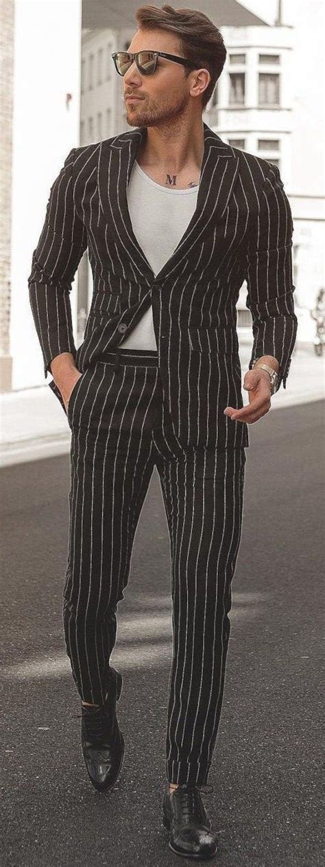Men Stripe Suits Black 2 Piece Suits Formal Fashion Two Button Etsy
