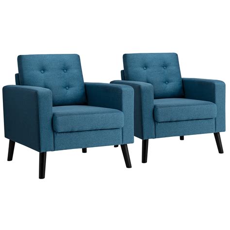 Costway Set Of 2 Modern Tufted Accent Chair Linen Upholstered Armchair