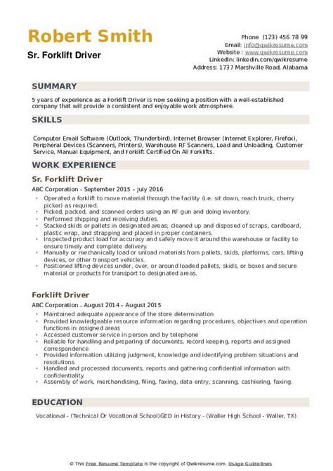 Forklift Operator Resume Example Template Simple In 2