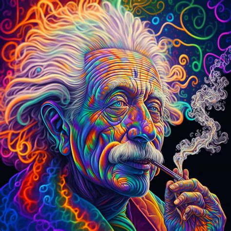 Albert Einstein Smoking A Joint While On Lsd Rmidjourney