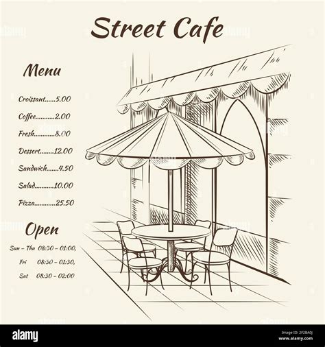 Hand Drawn Street Cafe Background Menu Design Sketch Restaurant City