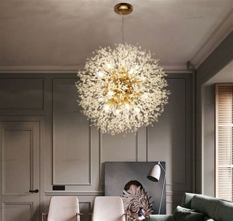 Modern Dandelion Led Ceiling Light Crystal Chandeliers Lighting Globe