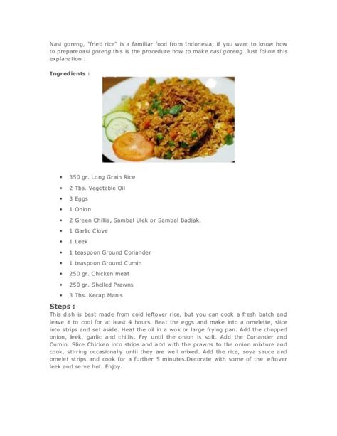 Contoh Teks Laporan Percobaan Membuat Nasi Goreng - BBPP Lembang