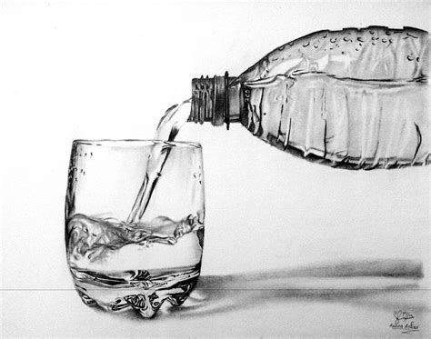 Still Life Plastic Bottle Pencil Drawing Water From A Bottle By