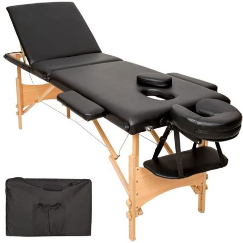 Tectake Table De Massage Pliante En Bois Portable 3 Zones 210 Cm X 95 Cm X 84 Cm Noir Housse