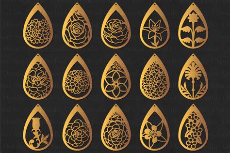 Floral Earrings SVG Teardrop Earrings Pendant SVG Files By Doodle