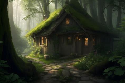Premium Ai Image A Cozy Cottage Nestled In A Lush Forest With A