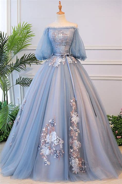 victorian vintage style long dusty blue evening dress pl0472 on luulla