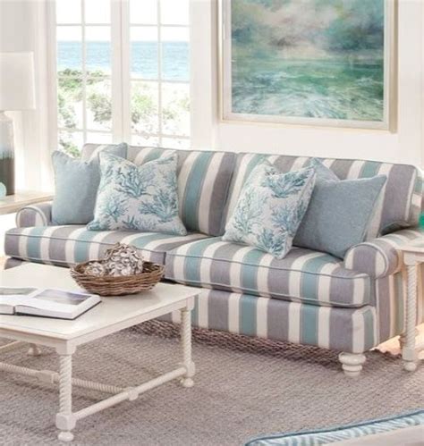 Striped Sofa Ideas For A Coastal Nautical And Beach Style Living Room Design