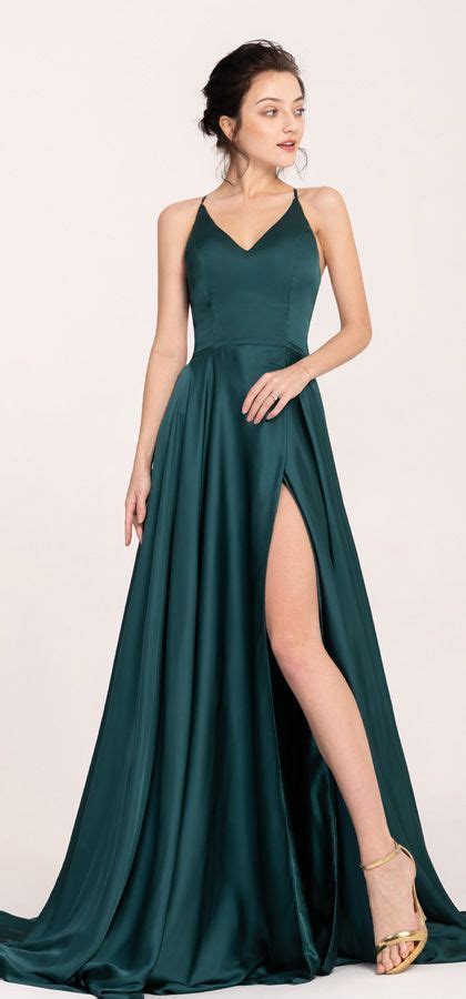 Dark Green Pretty Backless Slitted Prom Dresses Long Fashion Prom Dress Cutegreendresses Dark