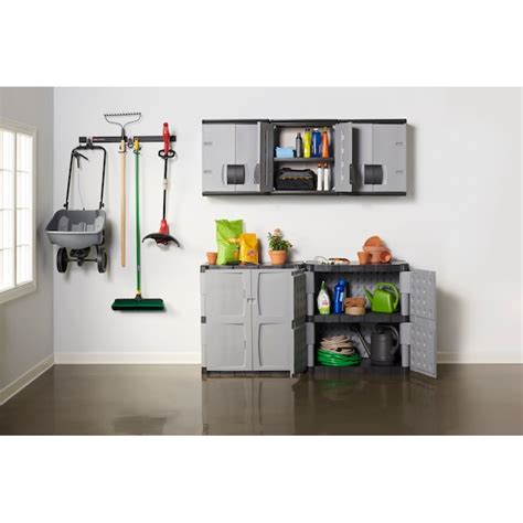 Rubbermaid Plastic Wall Mounted Garage Cabinet In Gray 24 In W X 27 In
