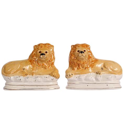 Pair Of Vintage Ceramic Lion Figures For Sale At 1stdibs