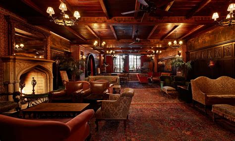 Bowery Hotel Lobby Lounge With Antique Sofas Large Rugs Wood Beamed