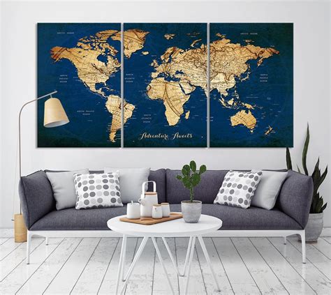 World Map Wall Art Canvas Print World Map Print Art Large Etsy