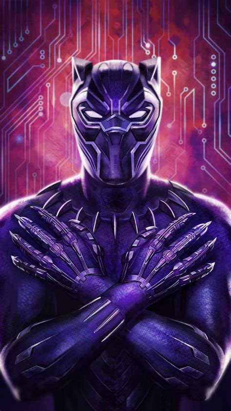 The Black Panther In Front Of An Electronic Circuit Background With His