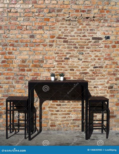 Table Chairs And Old Brick Wall Penang Stock Image Image Of Design