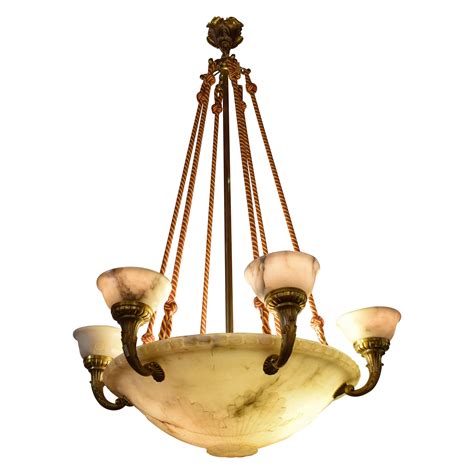 Neoclassical Gilt Bronze Alabaster Ram Chandelier at 1stDibs